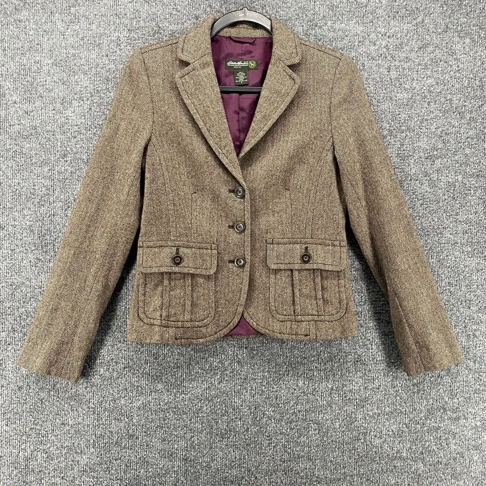 Eddie Bauer Blazer Wool Jacket Womens 4 Brown Single Button Up Academia Office